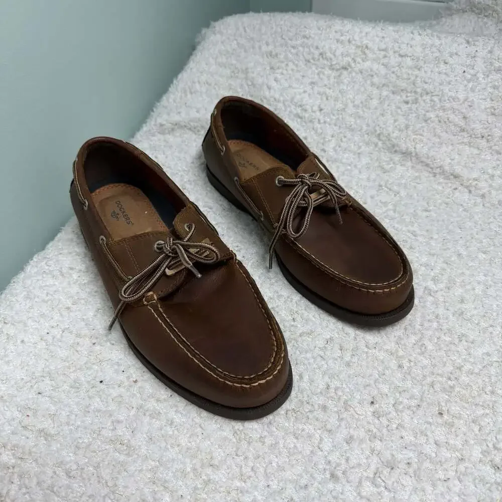 Dockers Vargas Boat Shoes Size 12W Brown Leather Casual Loafers Mens Like New